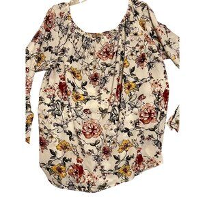 Misia Curvy Floral Peasant Blouse 2X  Peasant Ruffle Sleeves Women's Plus Size